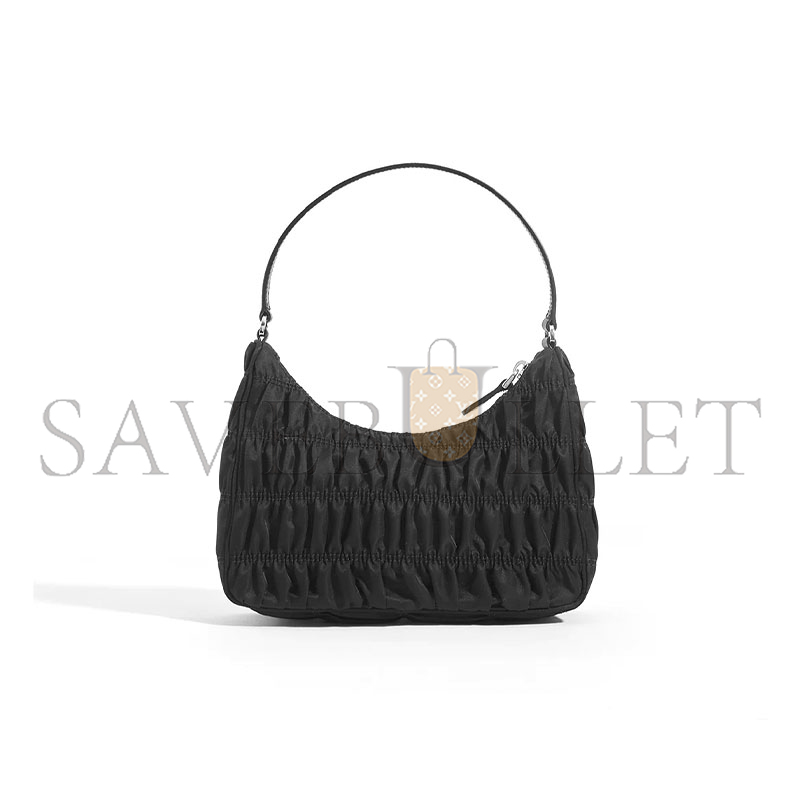 PRADA RE-EDITION 2000 HOBO BAG IN RUCHED BLACK NYLON 1NE204 (22*13*6cm) 